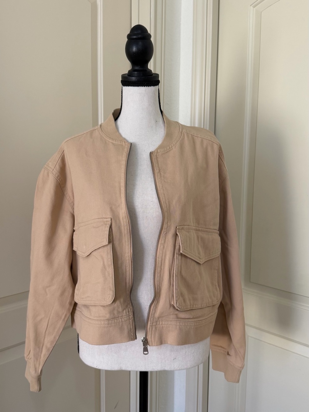 Nicole Miller Neutral-Tone Utility Bomber Jacket